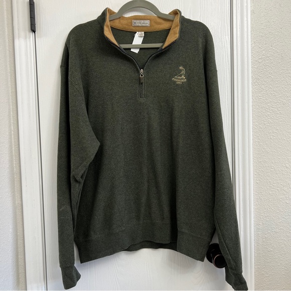 Peter Millar Olive Green with Tan Collar 1/4 Zip Pullover Pinehurst 1895 Size XL - Picture 1 of 7
